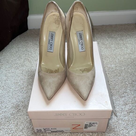 Jimmy Choo Anouk Suede Nude 120mm 38.5 - Picture 3 of 12
